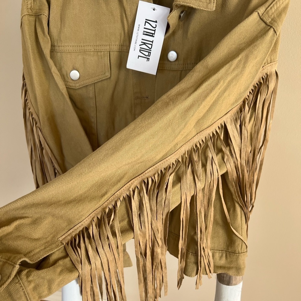 12th Tribe Tan Fringe Jean Jacket - Picture 8 of 9